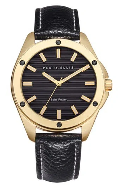 Perry Ellis Solar Powered 3-hand Quartz Strap Watch, 41mm In Black/gold