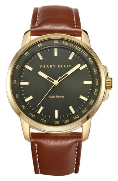 Perry Ellis Solar Powered 3-hand Quartz Strap Watch, 41mm In Gold