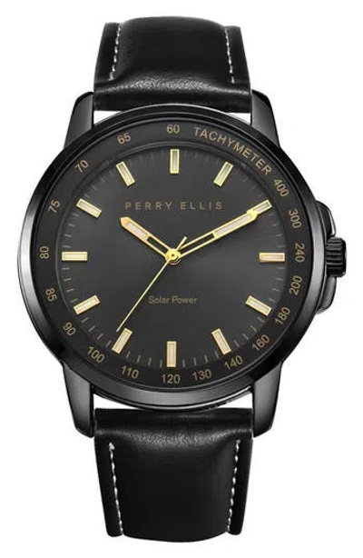 Perry Ellis Solar Powered 3-hand Quartz Strap Watch, 41mm In Gunmetal