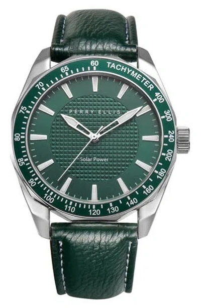 Perry Ellis Solar Powered 3-hand Quartz Strap Watch, 41mm In Silver-green