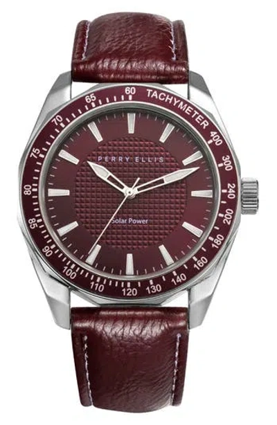 Perry Ellis Solar Powered 3-hand Quartz Strap Watch, 41mm In Silver-maroon