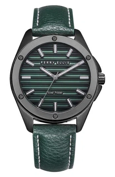 Perry Ellis Solar Powered 3-hand Quartz Strap Watch, 41mm In Green