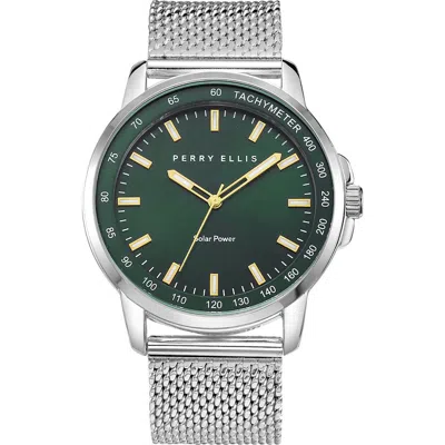 Perry Ellis Solar Powered Mesh Bracelet Watch, 41mm In Metallic