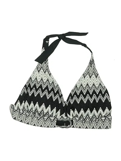Pre-owned Perry Ellis Swimsuit Top Black Chevron/herringbone Pattern Halter Neckline Swimwear