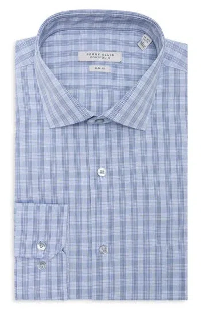 Perry Ellis Tonal Check Print Slim Fit Dress Shirt In Blue