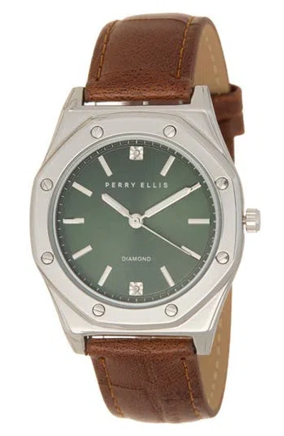 Perry Ellis Ultra Slim Leather Strap Watch, 40mm In Brown