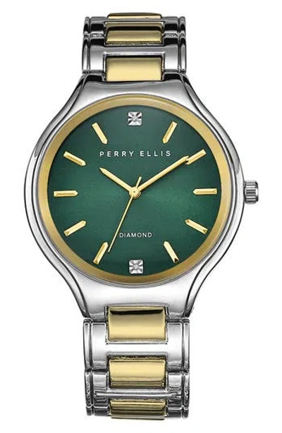 Perry Ellis Ultra Thin Diamond Two-tone Bracelet Watch, 41mm In Multi