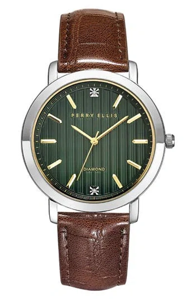 Perry Ellis Ultrathin Diamond Leather Strap Watch, 42mm In Multi
