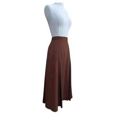 Pre-owned Perry Ellis Vintage 1980s Brown Wool Midi Skirt With Inverted Pleats