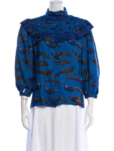 Pre-owned Perry Ellis Vintage 1981 Blouse In Blue