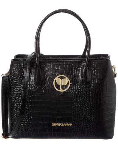 Persaman New York Alessia Top Handle Croc-embossed Leather Tote In Black