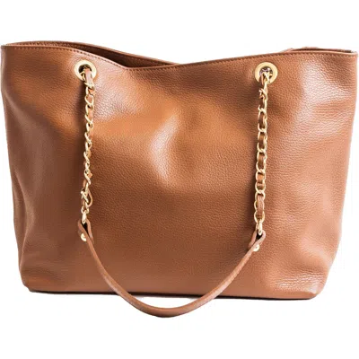Persaman New York Chain Trim Leather Tote Bag In Brown