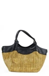 Persaman New York Charlotte Straw & Leather Tote In Black