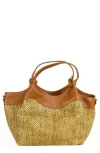 Persaman New York Charlotte Straw & Leather Tote In Brown