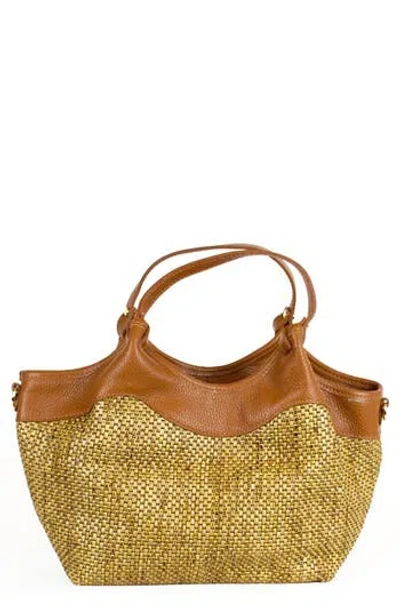 Persaman New York Charlotte Straw & Leather Tote In Brown