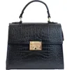 Persaman New York Croc Embossed Handbag In Black