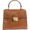 Persaman New York Croc Embossed Handbag In Saddle