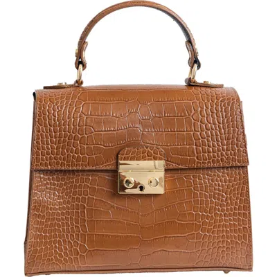 Persaman New York Croc Embossed Handbag In Saddle