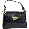 Persaman New York Croc Embossed Leather Satchel In Black