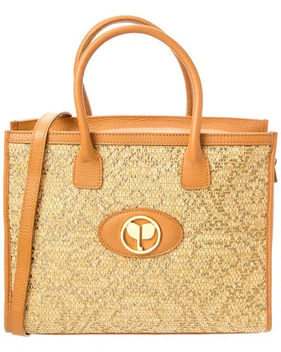 Persaman New York Donata Raffia & Leather Tote In Brown