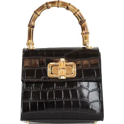 Persaman New York Ellie Croc Embossed Top Handle Bag In Black