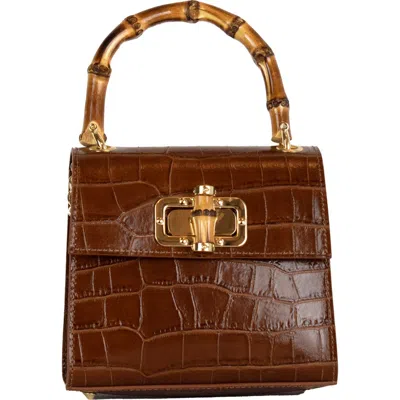 Persaman New York Ellie Croc Embossed Top Handle Bag In Brown