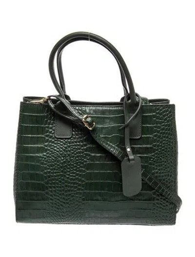 Pre-owned Persaman New York Embossed Leather Top Handle Bag In Green