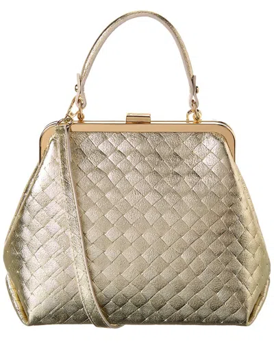Persaman New York Estelle Kisslock Leather Satchel In Gold
