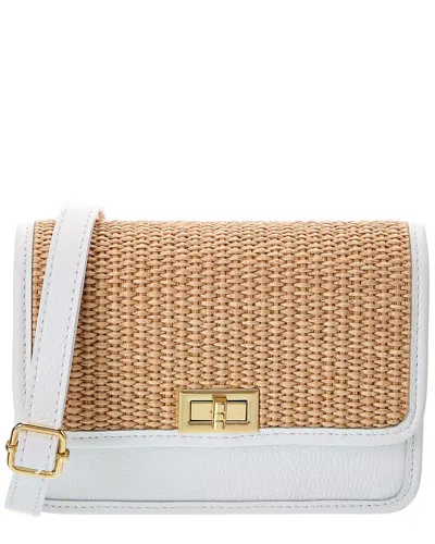 Persaman New York Eva Straw & Leather Crossbody In White