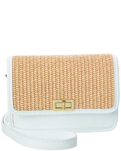 Persaman New York Eva Straw & Leather Crossbody In White