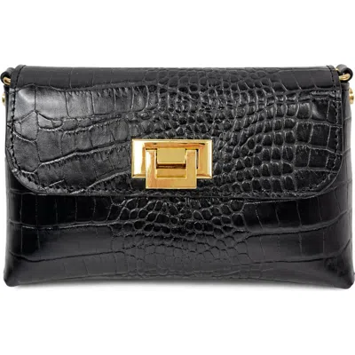 Persaman New York Isabella Croc Embossed Leather Clutch In Black