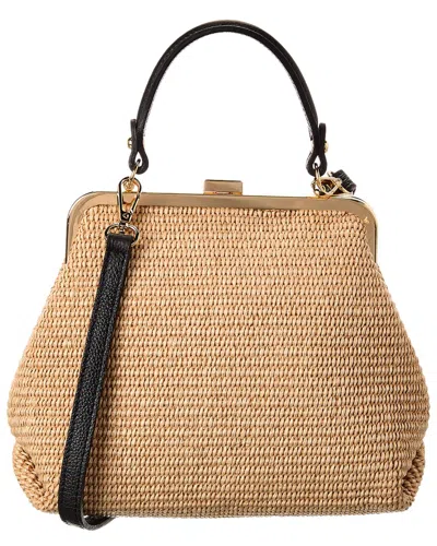 Persaman New York Isla Kisslock Straw & Leather Satchel
