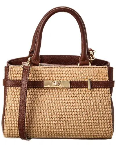 Persaman New York Kate Straw & Leather Satchel