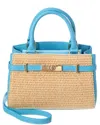 Persaman New York Kate Straw & Leather Shoulder Bag In Blue