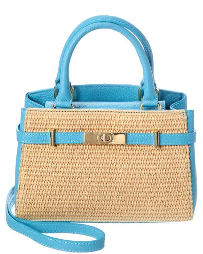 Persaman New York Kate Straw & Leather Shoulder Bag In Blue