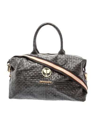 Pre-owned Persaman New York Leather Top Handle Bag In Black