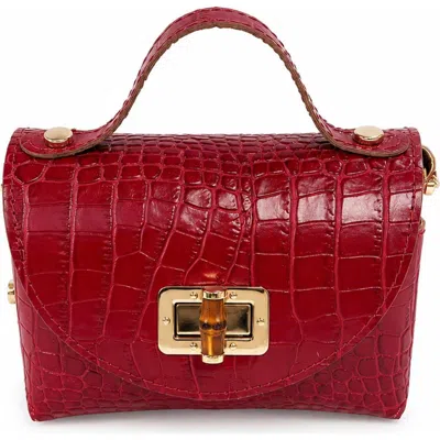 Persaman New York Livia Croc Embossed Leather Top Handle Bag In Burgundy