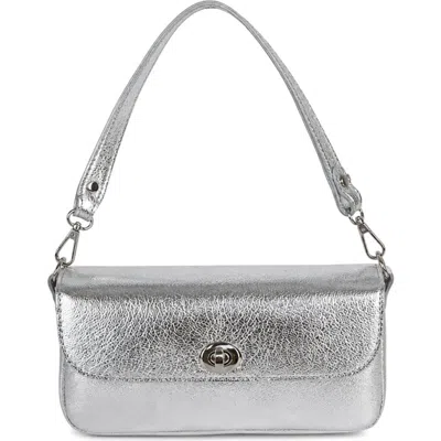 Persaman New York Margaux Metallic Leather Shoulder Bag In Silver