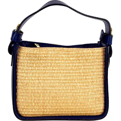 Persaman New York Marie Straw & Leather Shoulder Bag In Blue