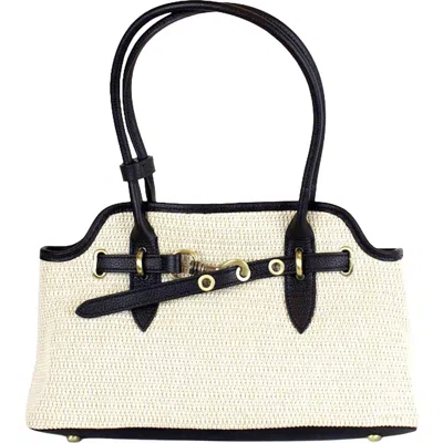 Persaman New York Marlow Straw & Leather Shoulder Bag In Black