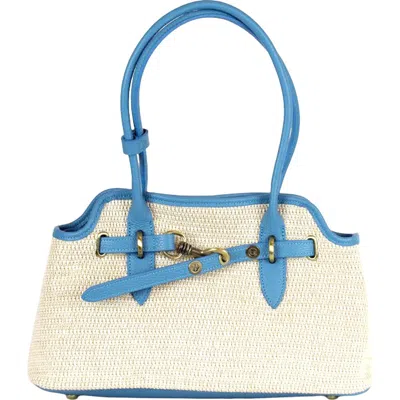 Persaman New York Marlow Straw & Leather Shoulder Bag In Blue