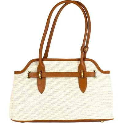 Persaman New York Marlow Straw & Leather Shoulder Bag In Brown