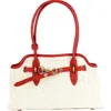 Persaman New York Marlow Straw & Leather Shoulder Bag In Red