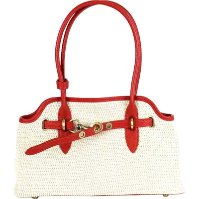 Persaman New York Marlow Straw & Leather Shoulder Bag In Red