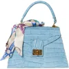 Persaman New York Marta Croc Embossed Satchel With Scarf In Blue