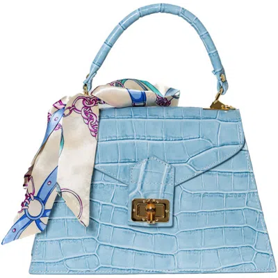 Persaman New York Marta Croc Embossed Satchel With Scarf In Blue