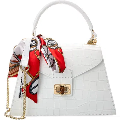 Persaman New York Marta Croc Embossed Satchel With Scarf In White