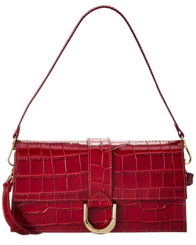 Persaman New York Milena Croc-embossed Leather Clutch In Red