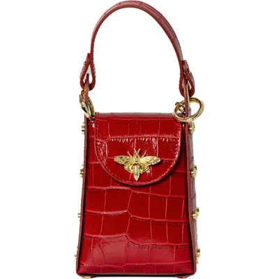 Persaman New York Mini Bee Croc Embossed Top-handle Bag In Red