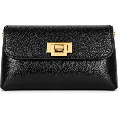 Persaman New York Nives Metallic Croc Embossed Leather Clutch In Metallic Black